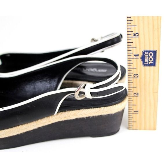Sergio Rossi BLACK WHITE GENUINE LEATHER OPEN TOE PLATFORM SLINGBACKS SHOES 37 - Picture 11 of 11
